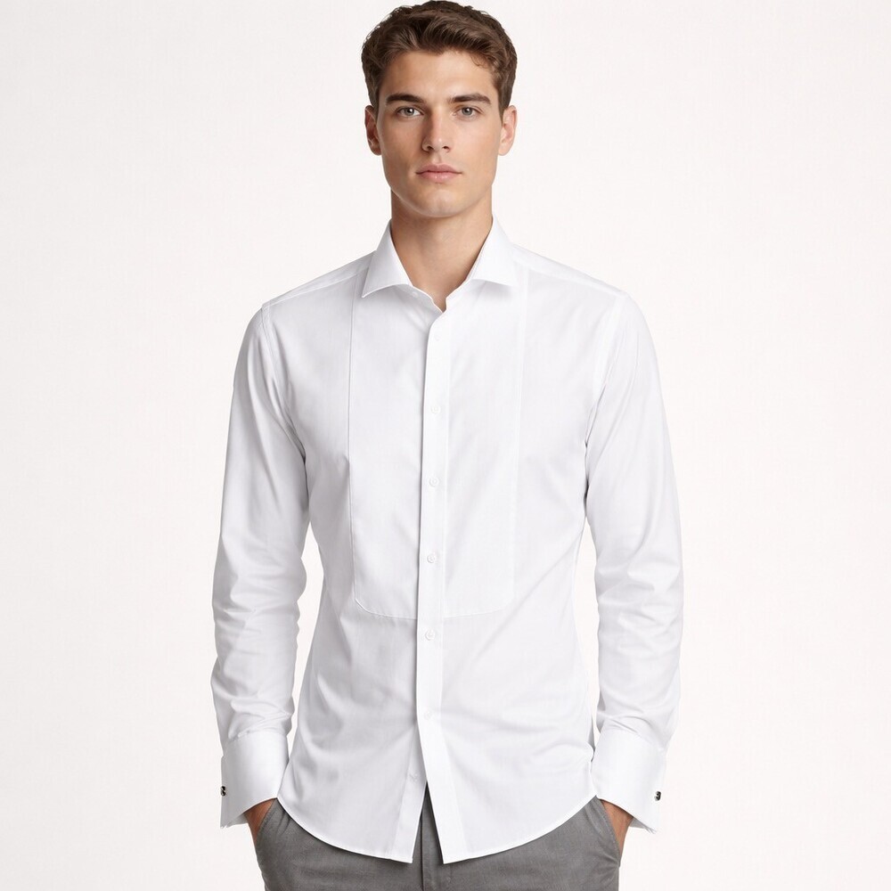 Ermenegildo Zegna Mens Tuxedo Shirt 43 17 White Pique Bib French Cuff Italy